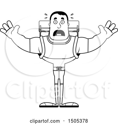 Clipart of a Black and White Scared Buff Male Hiker - Royalty Free Vector Illustration by Cory Thoman