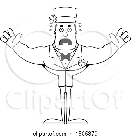 Clipart of a Black and White Scared Buff Irish Man - Royalty Free Vector Illustration by Cory Thoman