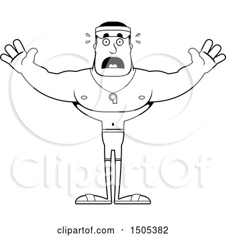 Clipart of a Black and White Scared Buff Male Lifeguard - Royalty Free Vector Illustration by Cory Thoman