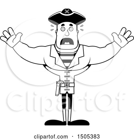 Clipart of a Black and White Scared Buff Male Pirate Captain - Royalty Free Vector Illustration by Cory Thoman