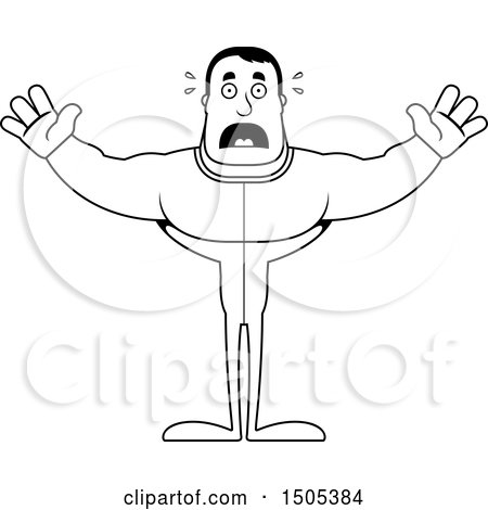 Clipart of a Black and White Scared Buff Male in Pjs - Royalty Free Vector Illustration by Cory Thoman