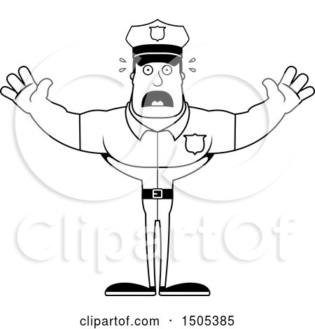 Clipart of a Black and White Scared Buff Male Police Officer - Royalty Free Vector Illustration by Cory Thoman