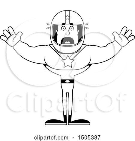 Clipart of a Black and White Scared Buff Male Race Car Driver - Royalty Free Vector Illustration by Cory Thoman