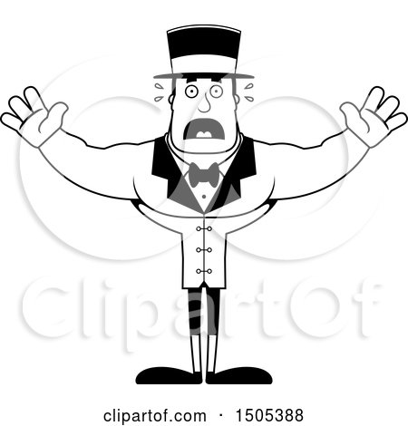 Clipart of a Black and White Scared Buff Male Circus Ringmaster - Royalty Free Vector Illustration by Cory Thoman
