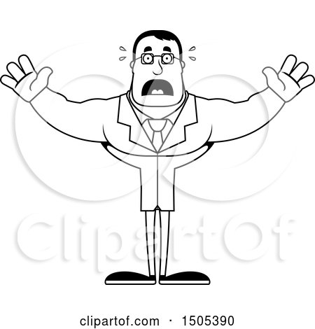Clipart of a Black and White Scared Buff Male Scientist - Royalty Free Vector Illustration by Cory Thoman