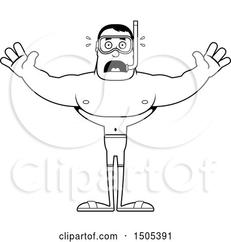 Clipart of a Black and White Scared Buff Male in Snorkel Gear - Royalty Free Vector Illustration by Cory Thoman