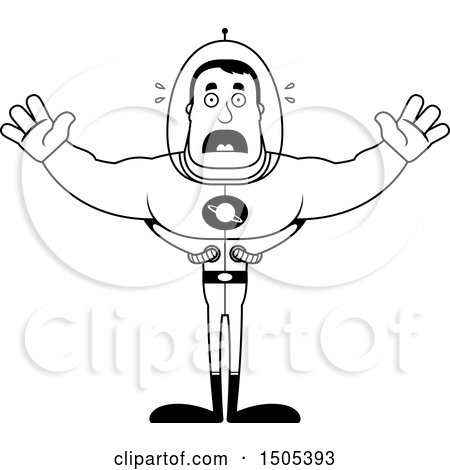 Clipart of a Black and White Scared Buff Male Space Guy - Royalty Free Vector Illustration by Cory Thoman