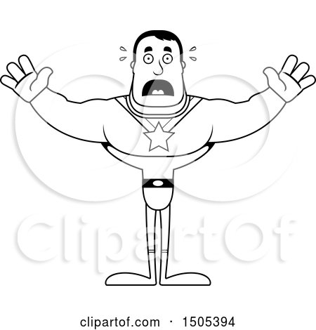 Clipart of a Black and White Scared Buff Male Super Hero - Royalty Free Vector Illustration by Cory Thoman