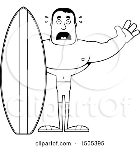 Clipart of a Black and White Scared Buff Male Surfer - Royalty Free Vector Illustration by Cory Thoman