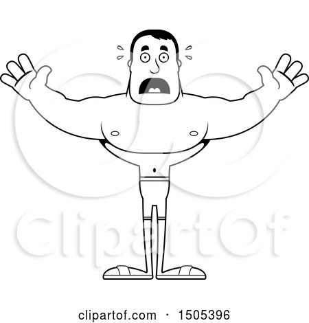 Clipart of a Black and White Scared Buff Male Swimmer - Royalty Free Vector Illustration by Cory Thoman