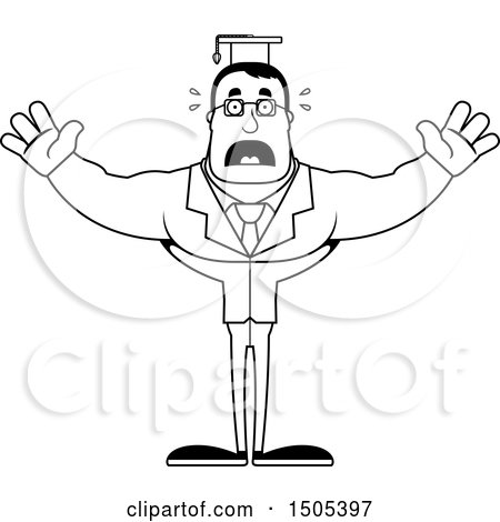 Clipart of a Black and White Scared Buff Male Teacher - Royalty Free Vector Illustration by Cory Thoman