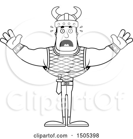 Clipart of a Black and White Scared Buff Male Viking - Royalty Free Vector Illustration by Cory Thoman