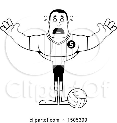 Clipart of a Black and White Scared Buff Male Volleyball Player - Royalty Free Vector Illustration by Cory Thoman
