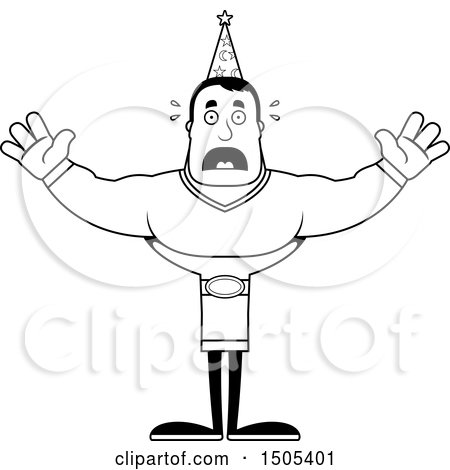 Clipart of a Black and White Scared Buff Male Wizard - Royalty Free Vector Illustration by Cory Thoman