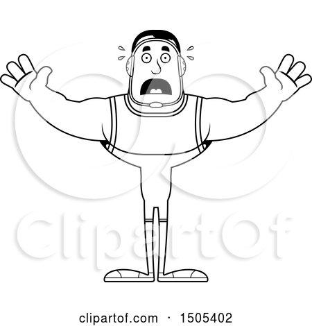 Clipart of a Black and White Scared Buff Male Wrestler - Royalty Free Vector Illustration by Cory Thoman