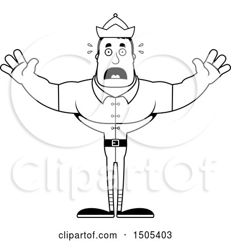 Clipart of a Black and White Scared Buff Male Christmas Elf - Royalty Free Vector Illustration by Cory Thoman