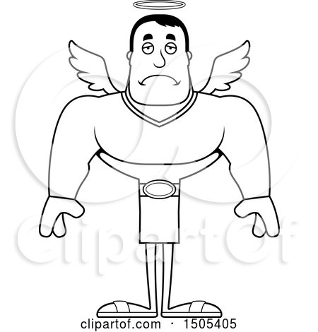 Clipart of a Black and White Sad Buff Male Angel - Royalty Free Vector Illustration by Cory Thoman
