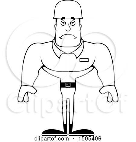 Clipart of a Black and White Sad Buff Male Army Soldier - Royalty Free Vector Illustration by Cory Thoman
