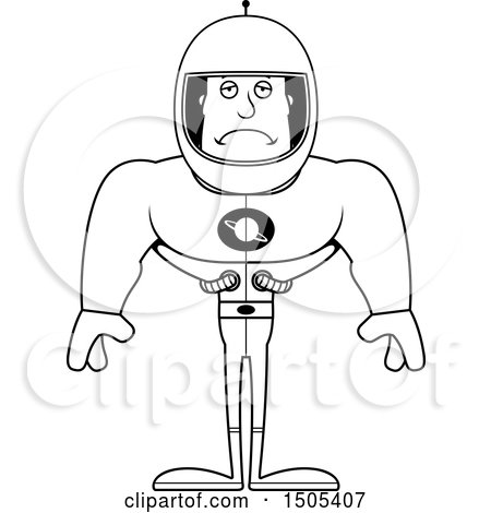 Clipart of a Black and White Sad Buff Male Astronaut - Royalty Free Vector Illustration by Cory Thoman