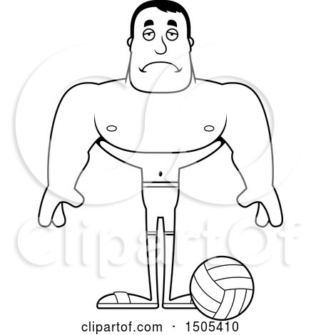 Clipart of a Black and White Sad Buff Male Beach Volleyball Player - Royalty Free Vector Illustration by Cory Thoman