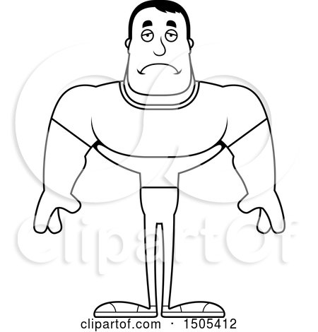 Clipart of a Black and White Sad Buff Casual Man - Royalty Free Vector Illustration by Cory Thoman