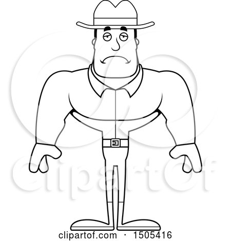 Clipart of a Black and White Sad Buff Male Cowboy - Royalty Free Vector Illustration by Cory Thoman