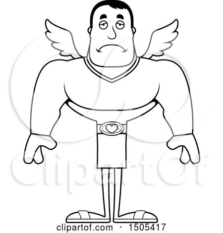 Clipart of a Black and White Sad Buff Male Cupid - Royalty Free Vector Illustration by Cory Thoman