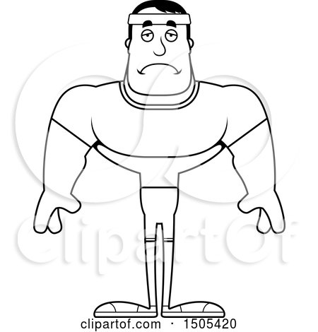 Clipart of a Black and White Sad Buff Male Fitness Guy - Royalty Free Vector Illustration by Cory Thoman