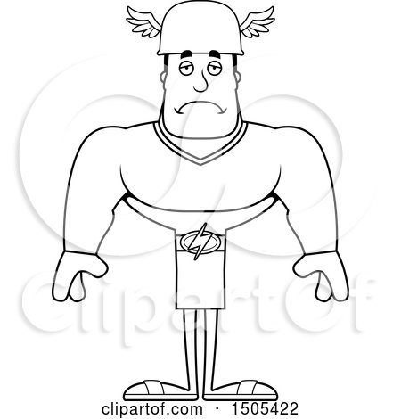 Clipart of a Black and White Sad Buff Male Hermes - Royalty Free Vector Illustration by Cory Thoman
