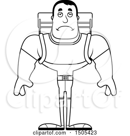 Clipart of a Black and White Sad Buff Male Hiker - Royalty Free Vector Illustration by Cory Thoman