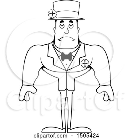 Clipart of a Black and White Sad Buff Irish Man - Royalty Free Vector Illustration by Cory Thoman