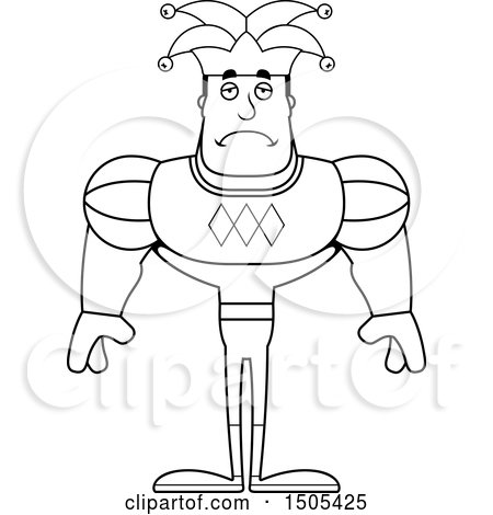 Clipart of a Black and White Sad Buff Male Jester - Royalty Free Vector Illustration by Cory Thoman