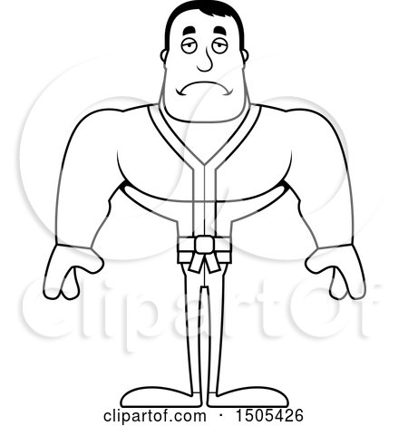 Clipart of a Black and White Sad Buff Karate Man - Royalty Free Vector Illustration by Cory Thoman
