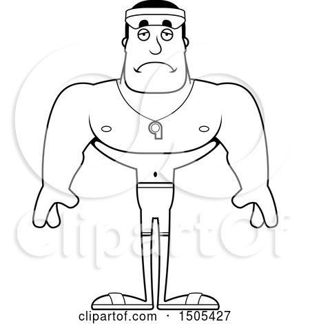 Clipart of a Black and White Sad Buff Male Lifeguard - Royalty Free Vector Illustration by Cory Thoman
