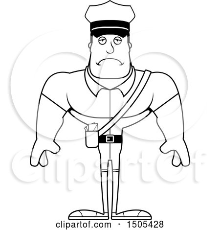 Clipart of a Black and White Sad Buff Male Postal Worker - Royalty Free Vector Illustration by Cory Thoman