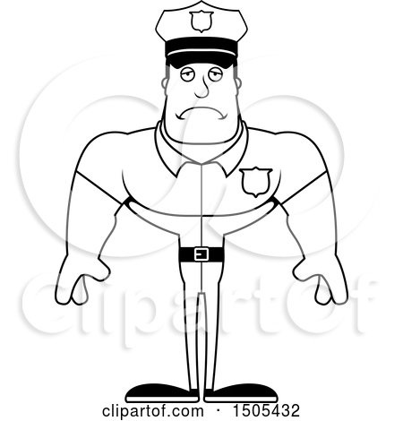 Clipart of a Black and White Sad Buff Male Police Officer - Royalty Free Vector Illustration by Cory Thoman