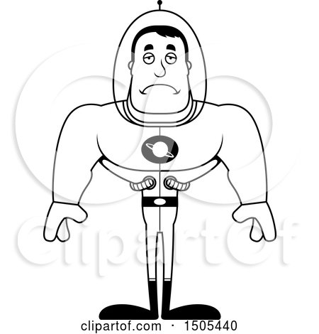 Clipart of a Black and White Sad Buff Male Space Guy - Royalty Free Vector Illustration by Cory Thoman