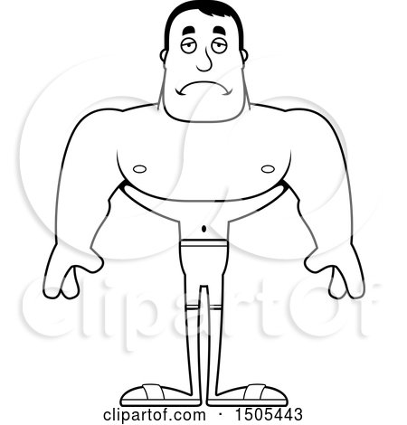 Clipart of a Black and White Sad Buff Male Swimmer - Royalty Free Vector Illustration by Cory Thoman