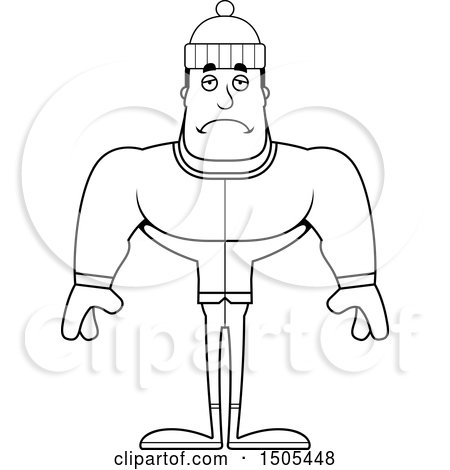 Clipart of a Black and White Sad Buff Man in Winter Apparel - Royalty Free Vector Illustration by Cory Thoman