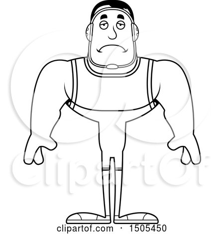 Clipart of a Black and White Sad Buff Male Wrestler - Royalty Free Vector Illustration by Cory Thoman