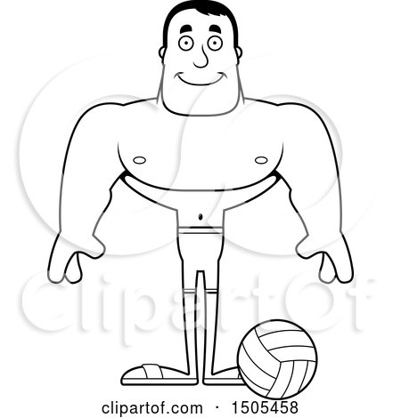 Clipart of a Black and White Happy Buff Male Beach Volleyball Player - Royalty Free Vector Illustration by Cory Thoman