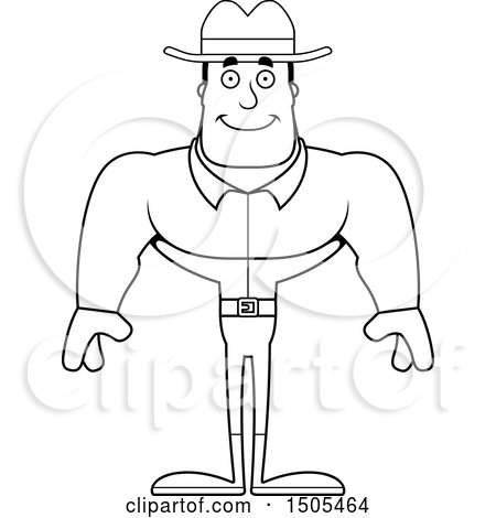 Clipart of a Black and White Happy Buff Male Cowboy - Royalty Free Vector Illustration by Cory Thoman