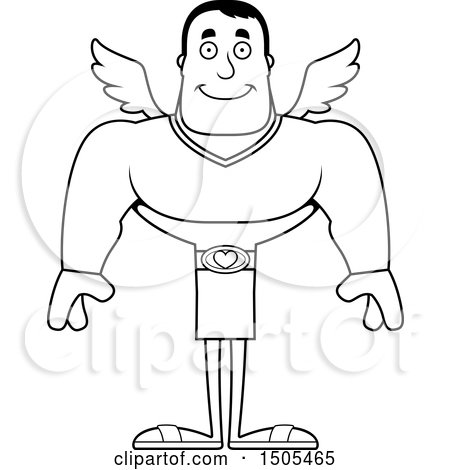 Clipart of a Black and White Happy Buff Male Cupid - Royalty Free Vector Illustration by Cory Thoman