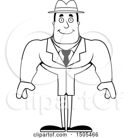 Clipart of a Black and White Happy Buff Male Detective - Royalty Free Vector Illustration by Cory Thoman