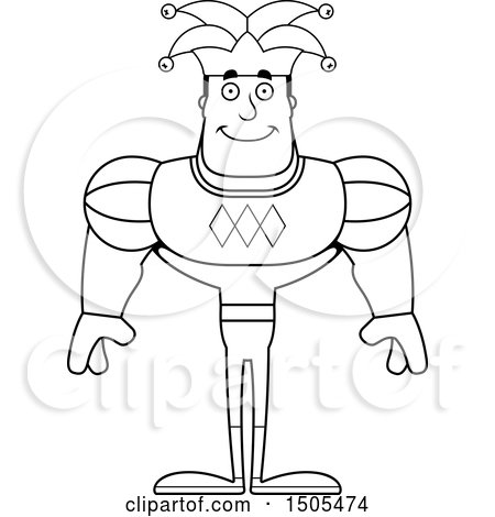 Clipart of a Black and White Happy Buff Male Jester - Royalty Free Vector Illustration by Cory Thoman