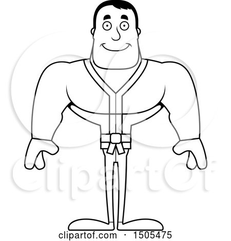 Clipart of a Black and White Happy Buff Karate Man - Royalty Free Vector Illustration by Cory Thoman
