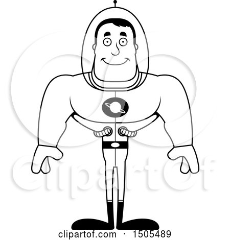 Clipart of a Black and White Happy Buff Male Space Guy - Royalty Free Vector Illustration by Cory Thoman