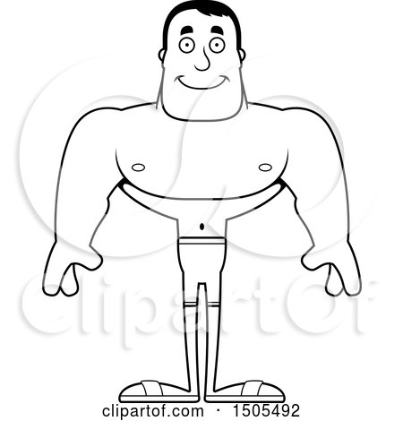 Clipart of a Black and White Happy Buff Male Swimmer - Royalty Free Vector Illustration by Cory Thoman