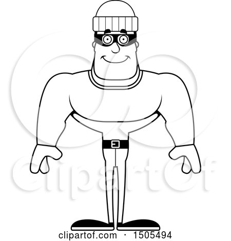 Clipart of a Black and White Happy Buff Male Robber - Royalty Free Vector Illustration by Cory Thoman