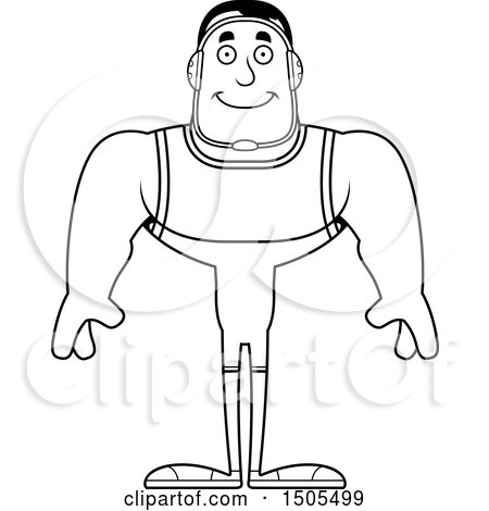 Clipart of a Black and White Happy Buff Male Wrestler - Royalty Free Vector Illustration by Cory Thoman